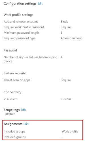 Select assignments to deploy the profile to users and groups in Microsoft Intune and Endpoint Manager